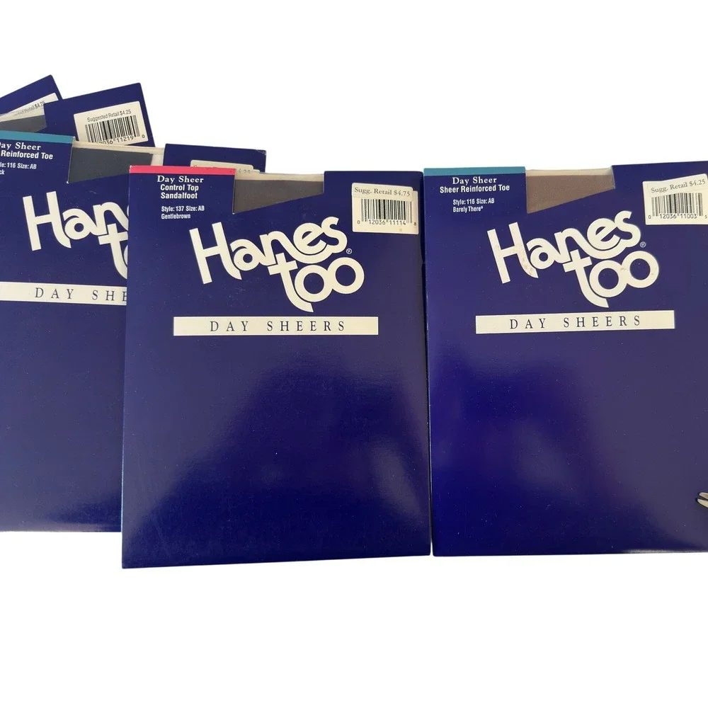 Lot of 5 Vintage Hanes Too Day Sheers Pantyhose Size AB Black Brown Nude 90s JS